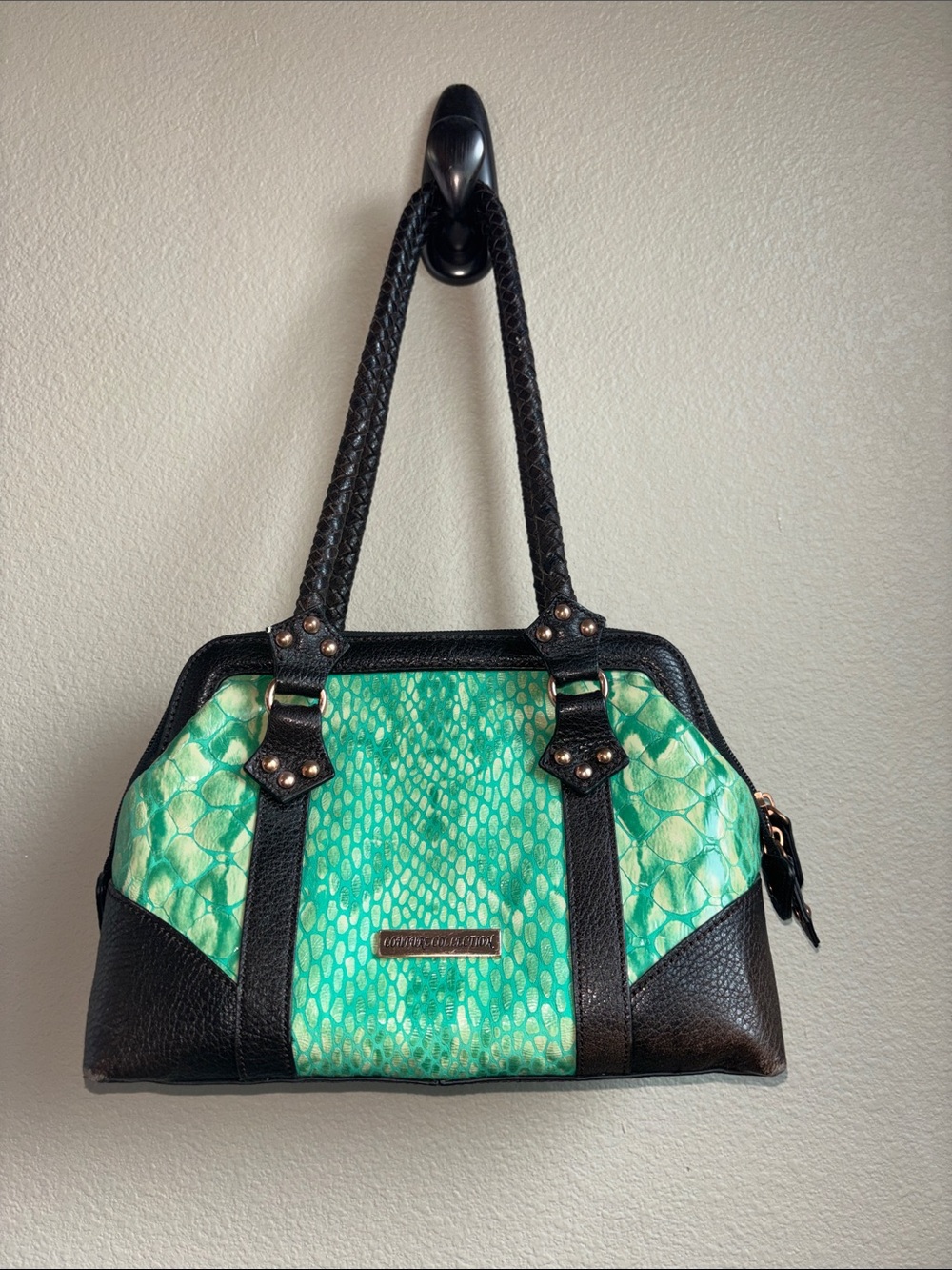 Y2K Turquoise Faux Reptile Satchel Handbag w/ Coin Purse